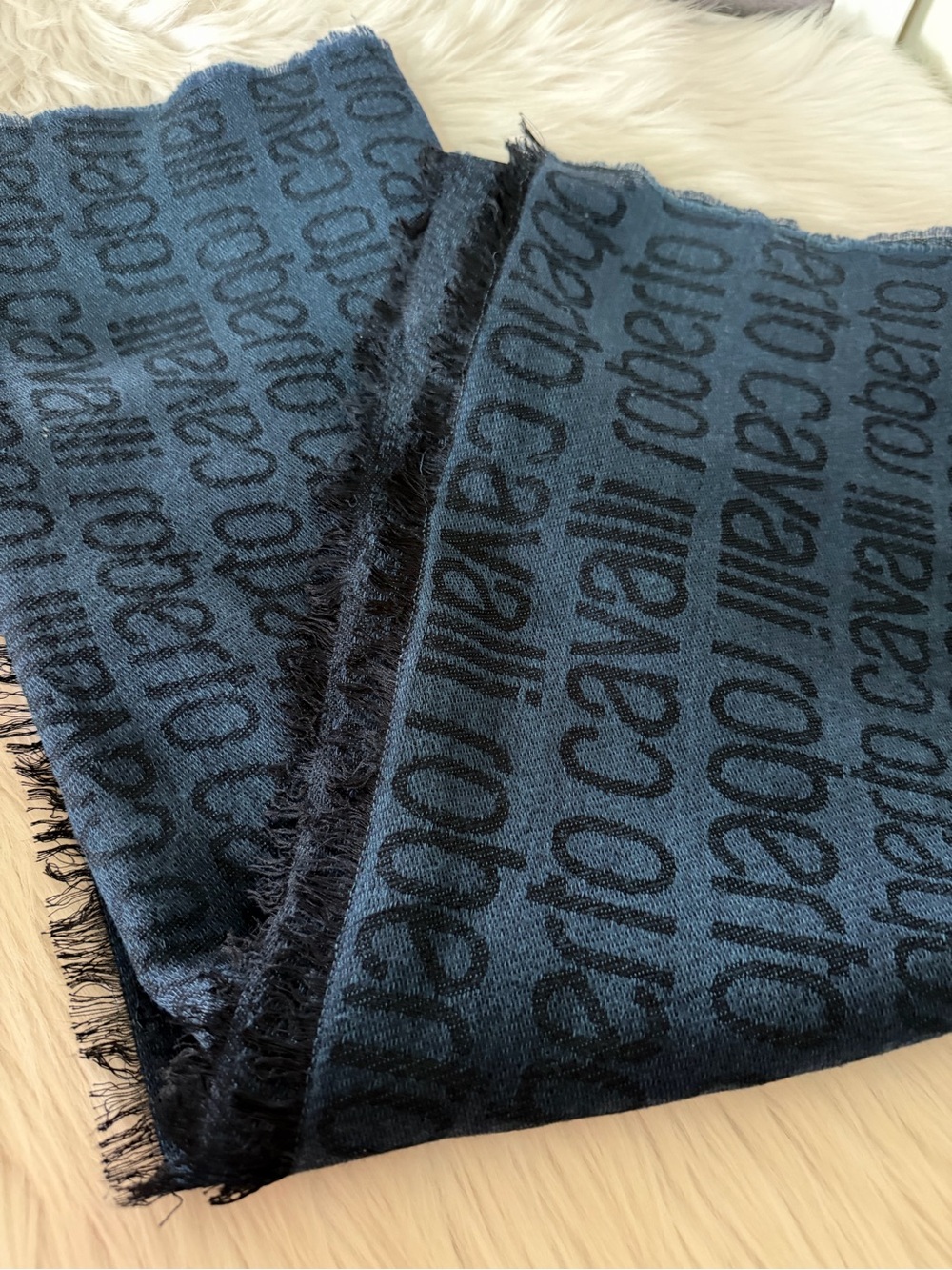 Roberto Cavalli Stole Blue/Black Neck Scarf Muffler.